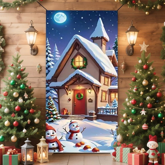 xihome Funda navideña para puerta de 35 x 71 pulgadas con estampado de Pap Noel - Decoracin navideña de polister y spandex para la entrada principal interior
