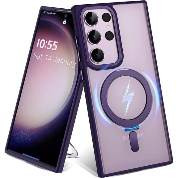 for Samsung Galaxy S23 Ultra Case with Magnetic Ring Stand - Translucent Matte S23 Ultra Case 6.8" Compatible with MagSafe for Men and Women, Purple