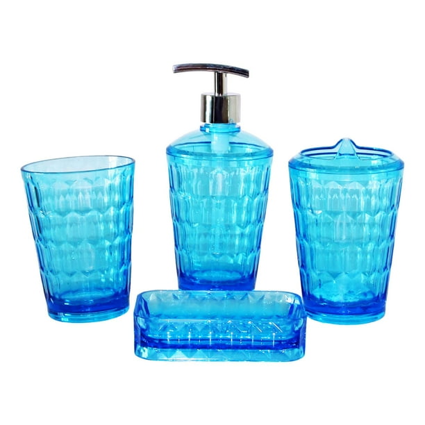 4 portacepillos de dientes y dispensador de loción premium, organizador y juego de accesorios de baño. azul