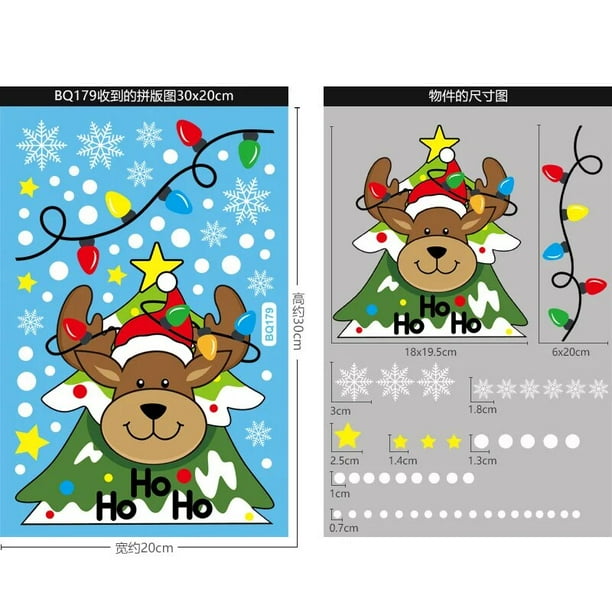 Pegatinas de Navidad para decoración de Año Nuevo, pegatinas de ventana de vidrio de Navidad, cubiertas precortadas impresas de 2 lados, pegatina de alce de Papá Noel