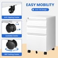 thumbnail image 5 of White Filing Cabinet 3 Drawers on Wheels Under Desk, Metal Rolling File Cabinet with Lock for Home Office, Small Mobile File Cabinet for Letter Legal File Folders, Un-Assembled, 5 of 9