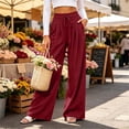 thumbnail image 6 of Byworldtasic Women's Flowy Pleated Trousers Elastic Waist Loose Fit Palazzo Business Casual Lounge Pants with Pockets, 6 of 7