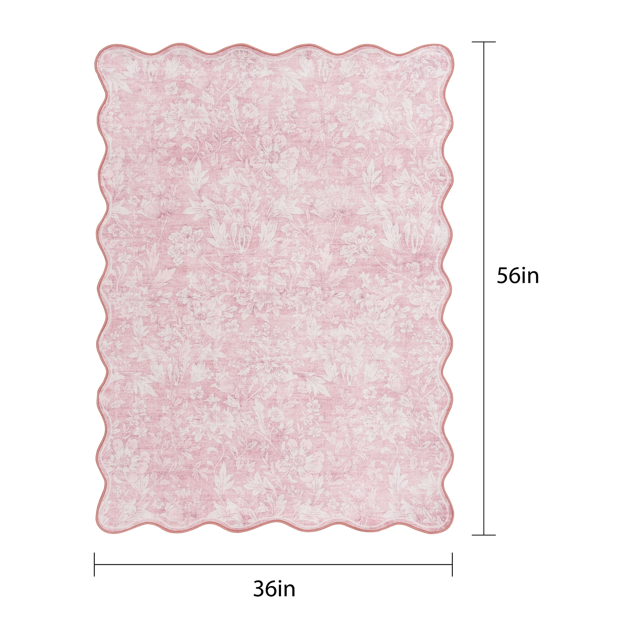 Mainstays Pink Feather Faux Fur Scalloped Indoor Accent Rug, 36"x56"