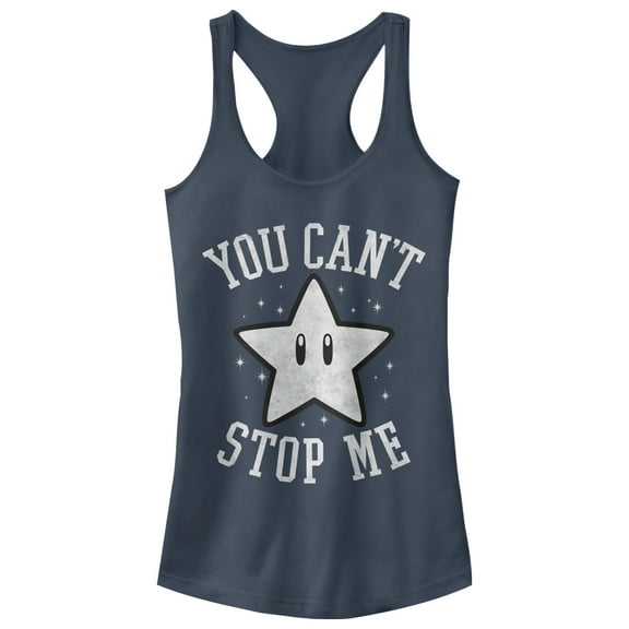 Junior's Nintendo Super Star You Can't Stop Me  Racerback Tank Top Indigo 2X Large