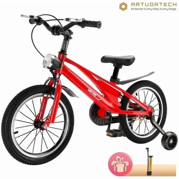 Kids Bike for 4-9 Year Old Boys and Girls, 16 Inch Children's Bicycle with Training Wheels, LED Headlight, and Dual Brake, Ideal for Toddler Beginners