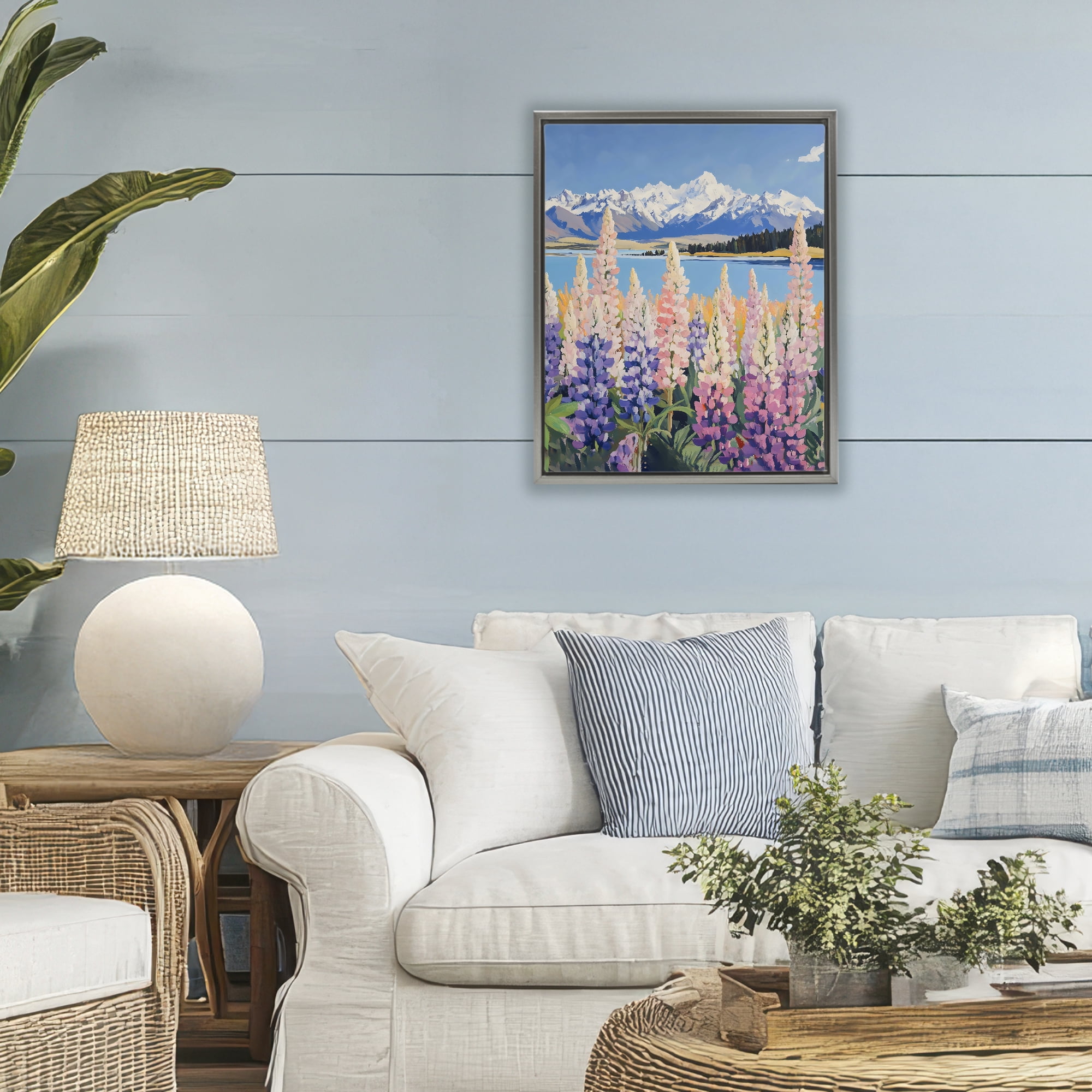 Stupell Industries Mountains & Wildflowers by Lake Gray Framed Floater Canvas Wall Art, design by The Prints Vibe