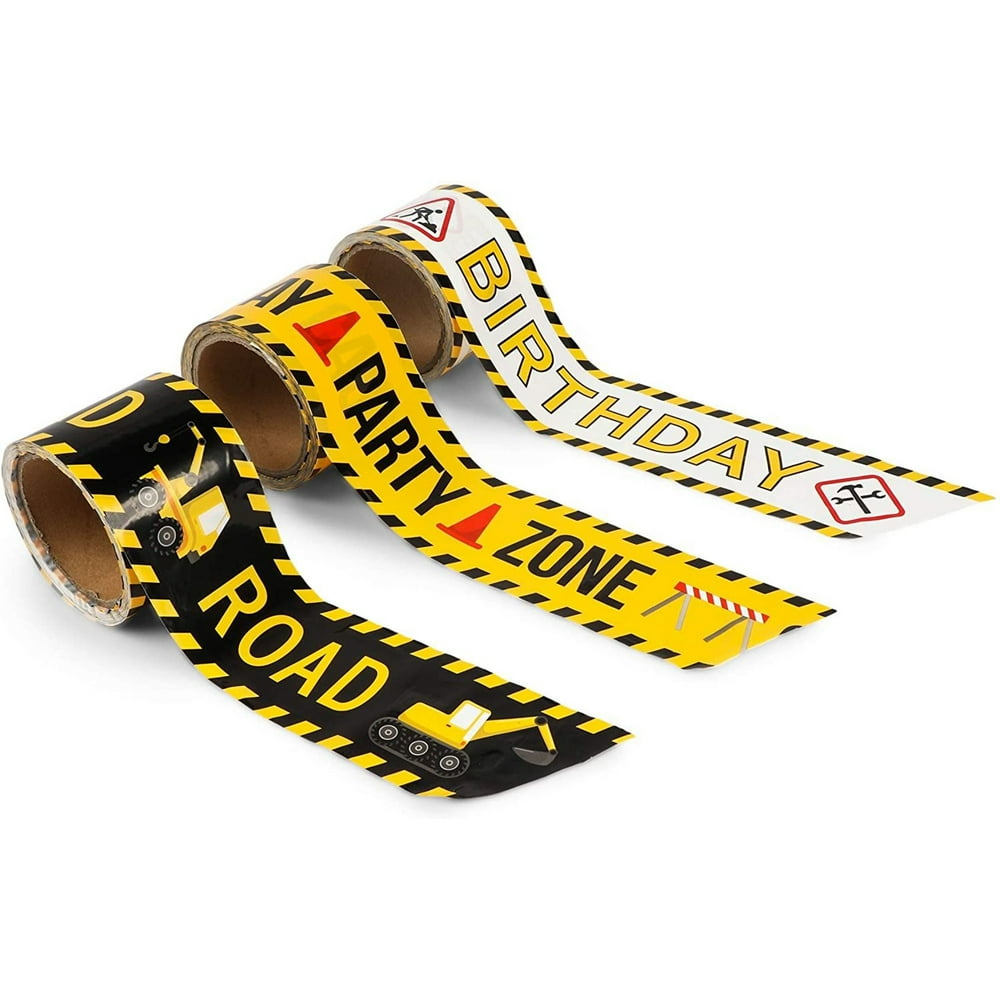 3Pack Caution Birthday Zone Party Tapes, Black and Yellow Construction