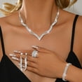 thumbnail image 2 of AEXTO Elegant Silver Full Rhinestone Jewelry Set for Women Wave Collar Necklace, Tassel Earrings, Eternity Bracelet & Crystal Ring Luxury Iced Out Statement Wedding Party Accessories, 2 of 8