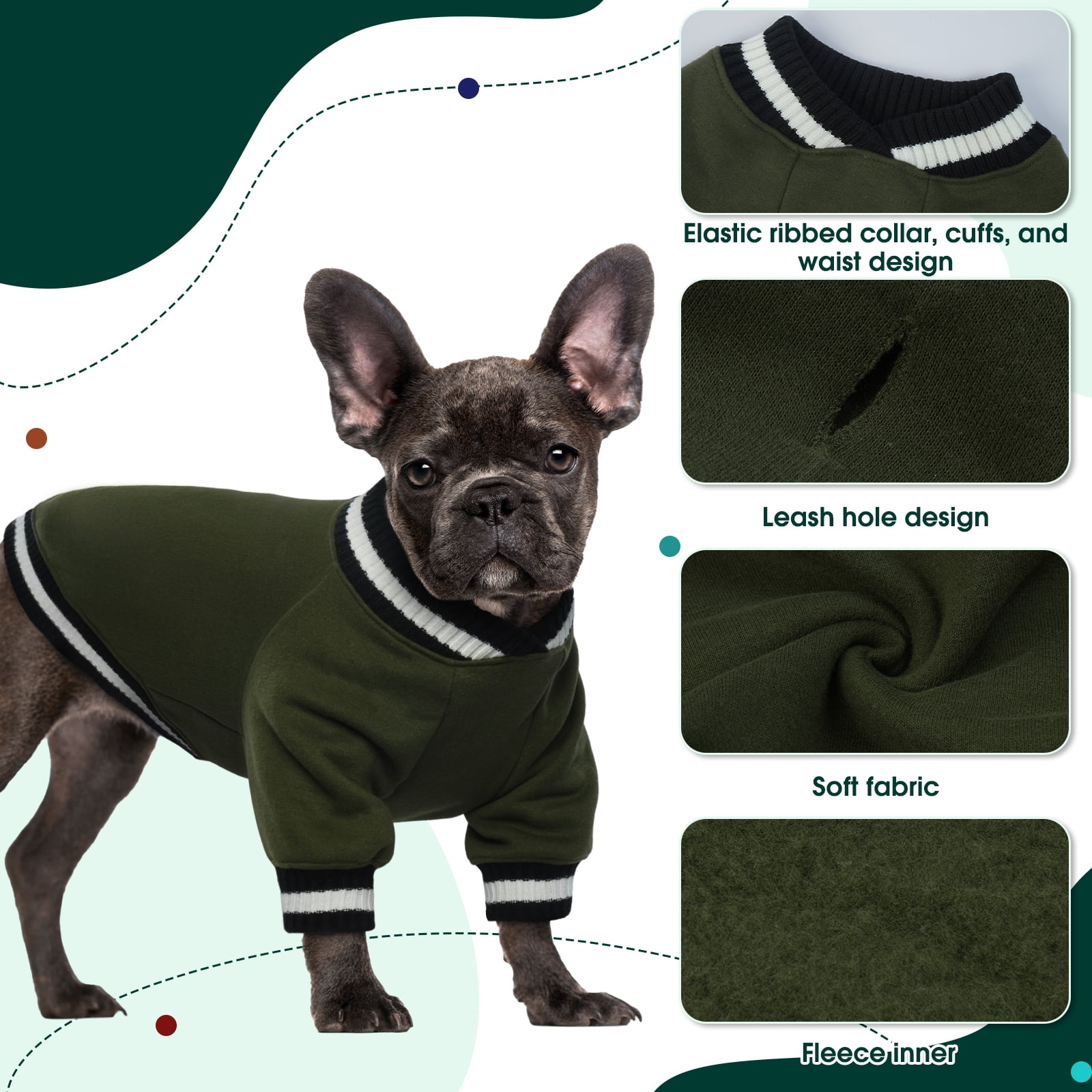 Kuoser Dog Winter Sweater, Cute Pet Pullover Vest, Soft and Thick Sweatshirt for Dogs and Cats, Green, XS