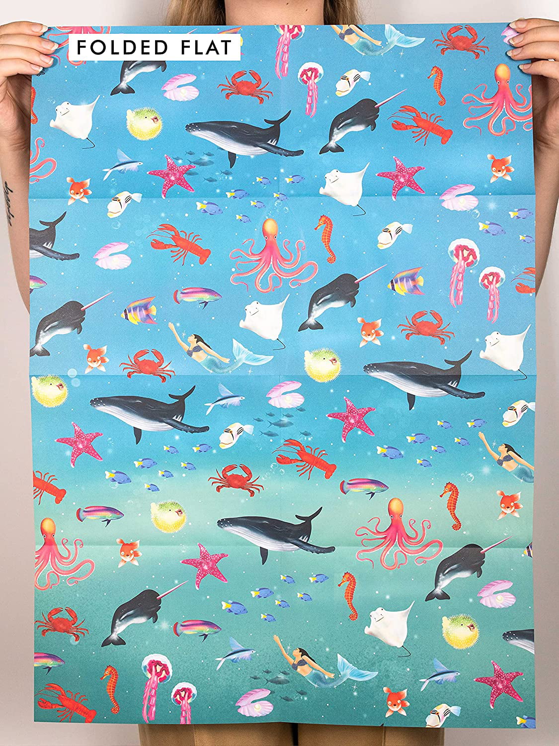Birthday Wrapping Paper for Boys Girls Kids - Cute Sea Blue Ocean Gift Wrap  Paper for Baby Shower Birthday Holiday - 6 Large Sheets, 27x39.4 inch 