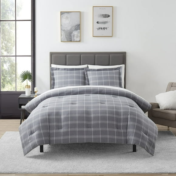 Set de edredón Sweet Home Collection King Grey Plaid