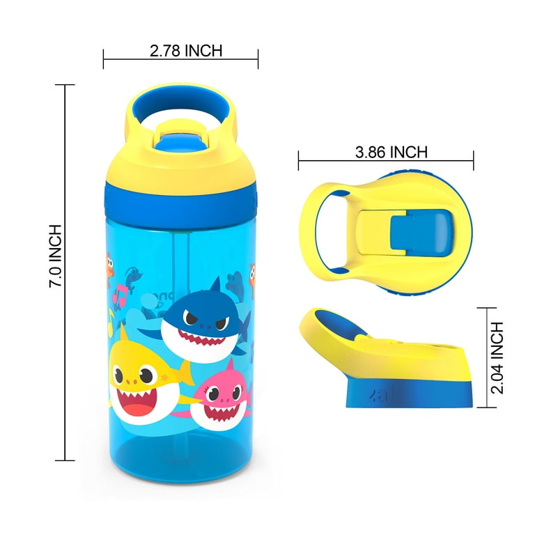 Zak Designs Baby Shark Kids Water Bottle with Straw and Built in Carrying  Loop Made of Durable Plastic, Leak-Proof Design (16 oz