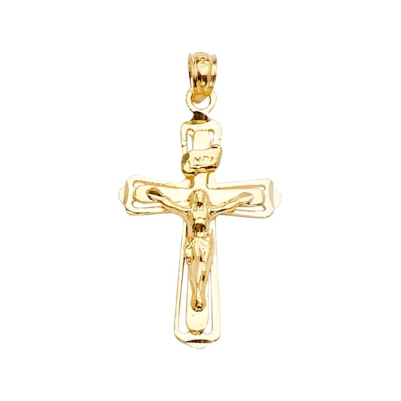 FB Jewels 14K Yellow Gold Christian Crucifix Cross Pendant 31mm X 16mm