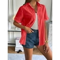 thumbnail image 3 of Women'S Cotton Button Shirt Rolled Hem Short Sleeve Shirt Women'S Summer Casual V Neck Beach Cotton Top Orange Color XL, 3 of 6