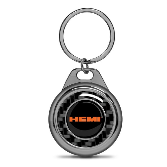 iPick Image for HEMI Logo Real Black Carbon Fiber Gunmetal Roundel Metal Case Key Chain, Official Licensed