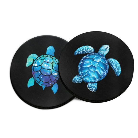 WIRESTER Round Neoprene Car Coaster for Drinks, Set of 2pcs, Ocean Blue Sea Turtles