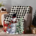 thumbnail image 2 of Snowman Christmas Tree Flannel Blanket for Bed,Travel and Camping, Winter Poinsettia Snowflake Plaid Super Soft Cozy Blanket for All Seasons 30"x40", 2 of 9