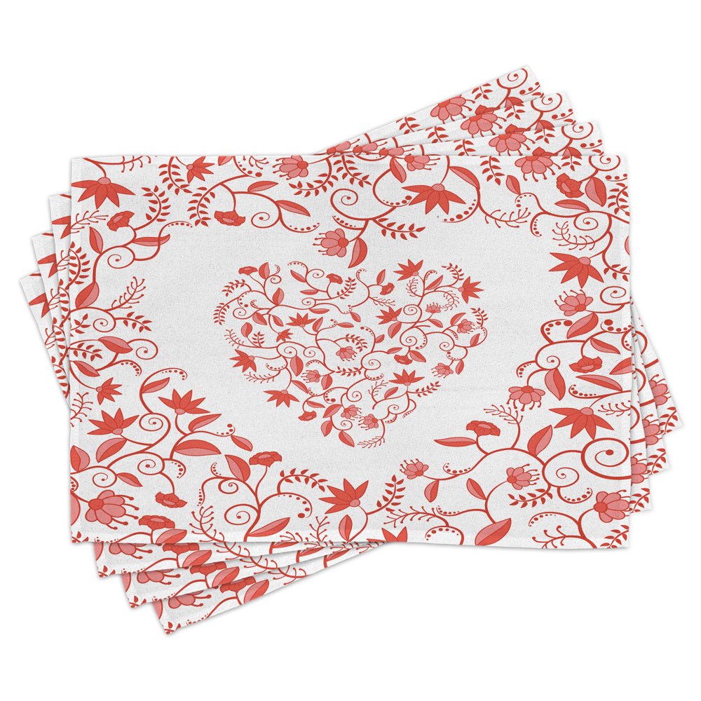 Valentines Day Placemats Set of 4 Paisley Floral Details with Leaves