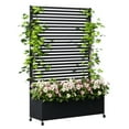 thumbnail image 3 of AwayHome 73"H x 47"W x 16"D Black Galvanized Metal Slatted Outdoor Privacy Planter Box with Trellis and Wheels, 3 of 7