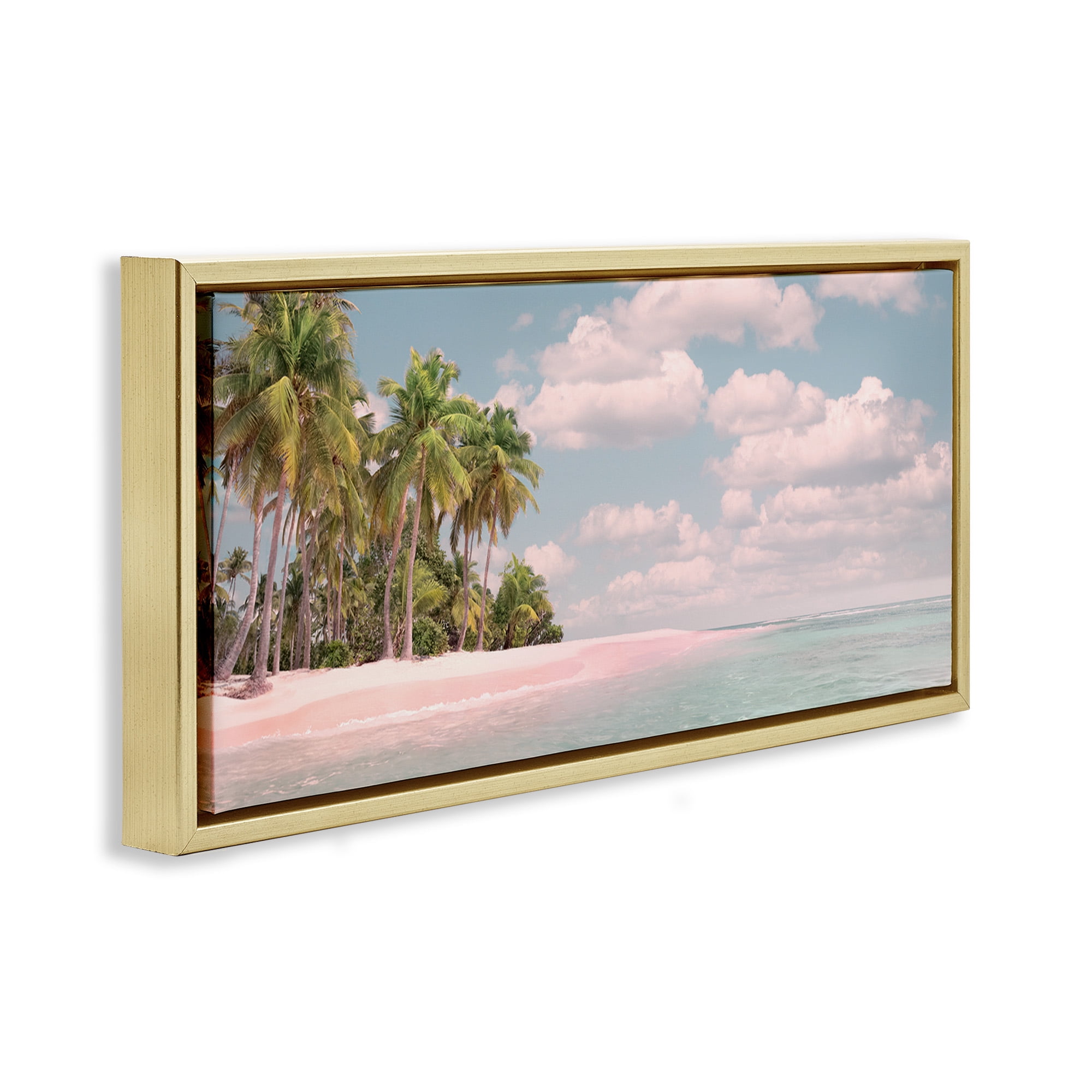 Stupell Industries Clear Water Tropical Beach Coast Nature Photography Gold Floater Framed Canvas Art Print Wall Art, 25 x 11