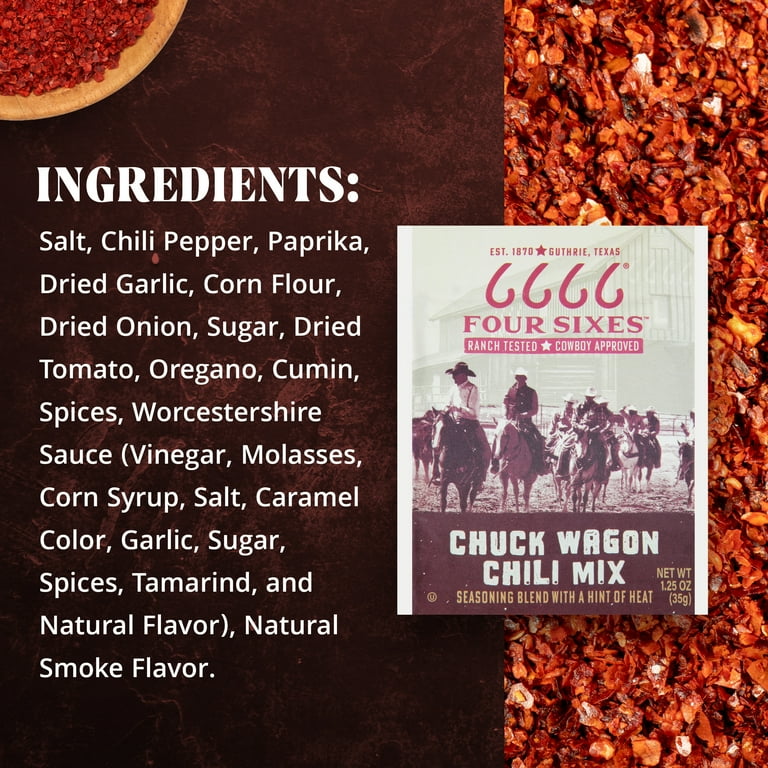 Four Sixes Texas Style Chuck Wagon Chili Mix 1.25oz Pack with Hint