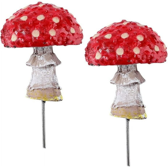 2Pcs Glow in The Dark Mushrooms Red Mini Mushroom Statue Weatherproof Resin Realistic Mushroom Figurines Fairy Garden Accessories for Outdoor Lawn Plant Pot Patio Micro Landscape Decor Red DIY