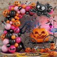 thumbnail image 1 of Kit de guirnalda de arco de globos de Halloween, globos con patrón de Halloween negro, naranja y morado con globos de papel de aluminio de bruja fantasma y murciélago araña para niños, decoraciones de fiestas temáticas de Halloween, aula o hogar Sailing Electrónica, 1 of 5