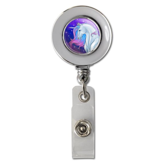 Majestic Unicorn Pink Purple Blue Retractable Reel Chrome Badge ID Card Holder Clip