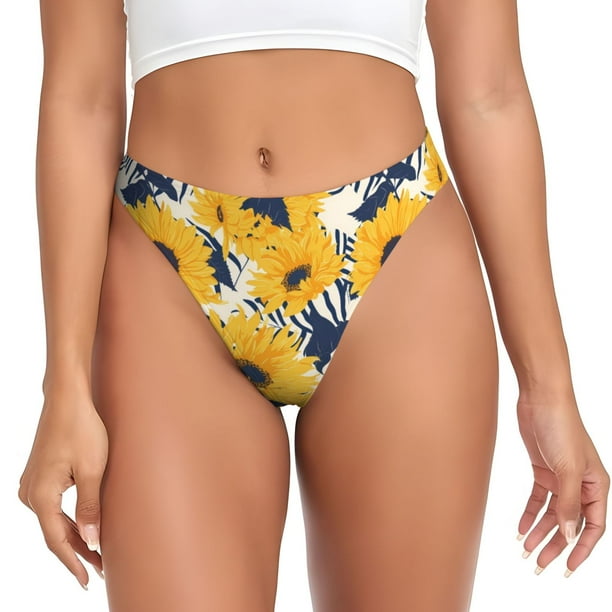 Fotbe Blue Striped Sunflower Tanga Sin Costuras para Mujer con Estampado – Panties Invisibles, Transpirables y Cómodos para Uso Diario-Medium