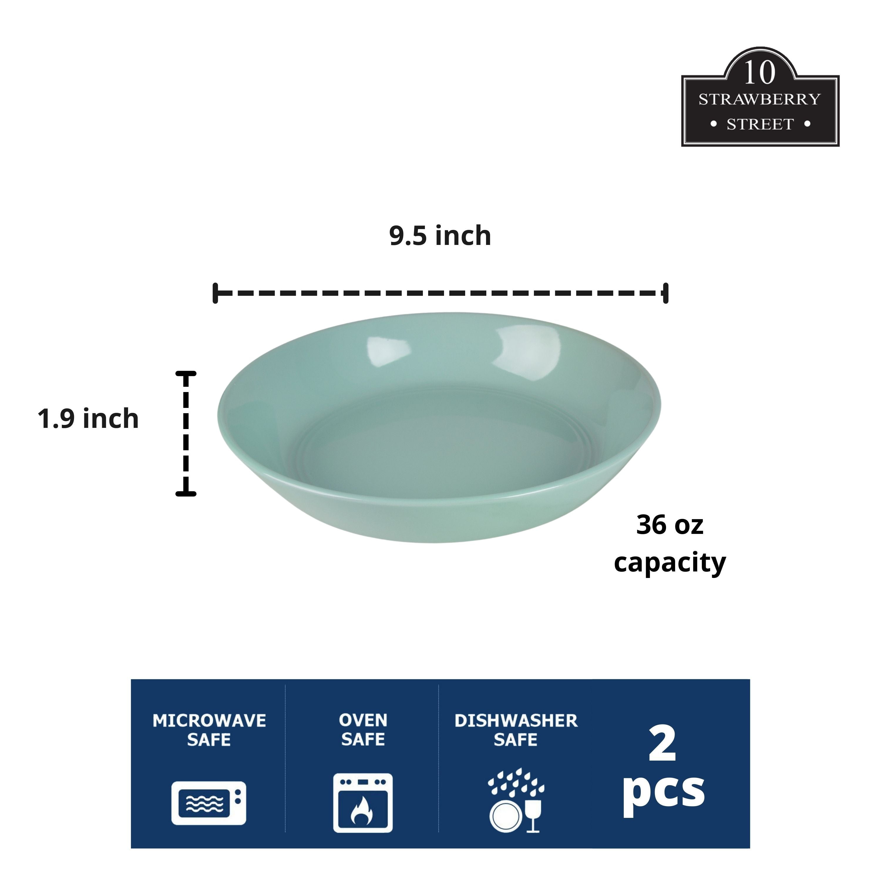10 Strawberry Street Double Line 9.5"/36 oz Round Dinner Bowl, Set of 2, Seafoam
