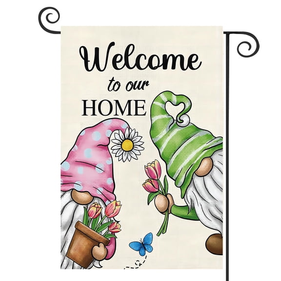 DMERBYL Welcome to Our Home Garden Flag 12x18 Double Sided Vertical, Burlap Small Farmhouse Spring Floral Yard House Flag Outdoor Decorations (ONLY FLAG)