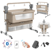 EaseBaby Electric Baby Bassinet & Portable Infant Bed with Storage Basket and Mosquito Net,Unisex,Beige