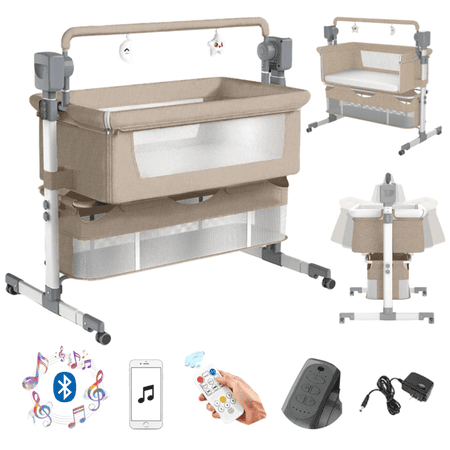 EaseBaby Electric Baby Bassinet & Portable Infant Bed with Storage Basket and Mosquito Net,Unisex,Beige