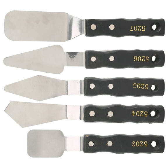 5pc Palette Knives Spatula Black Wood Handle Stainless Steel Oil Acrylic Paint Artist Knife