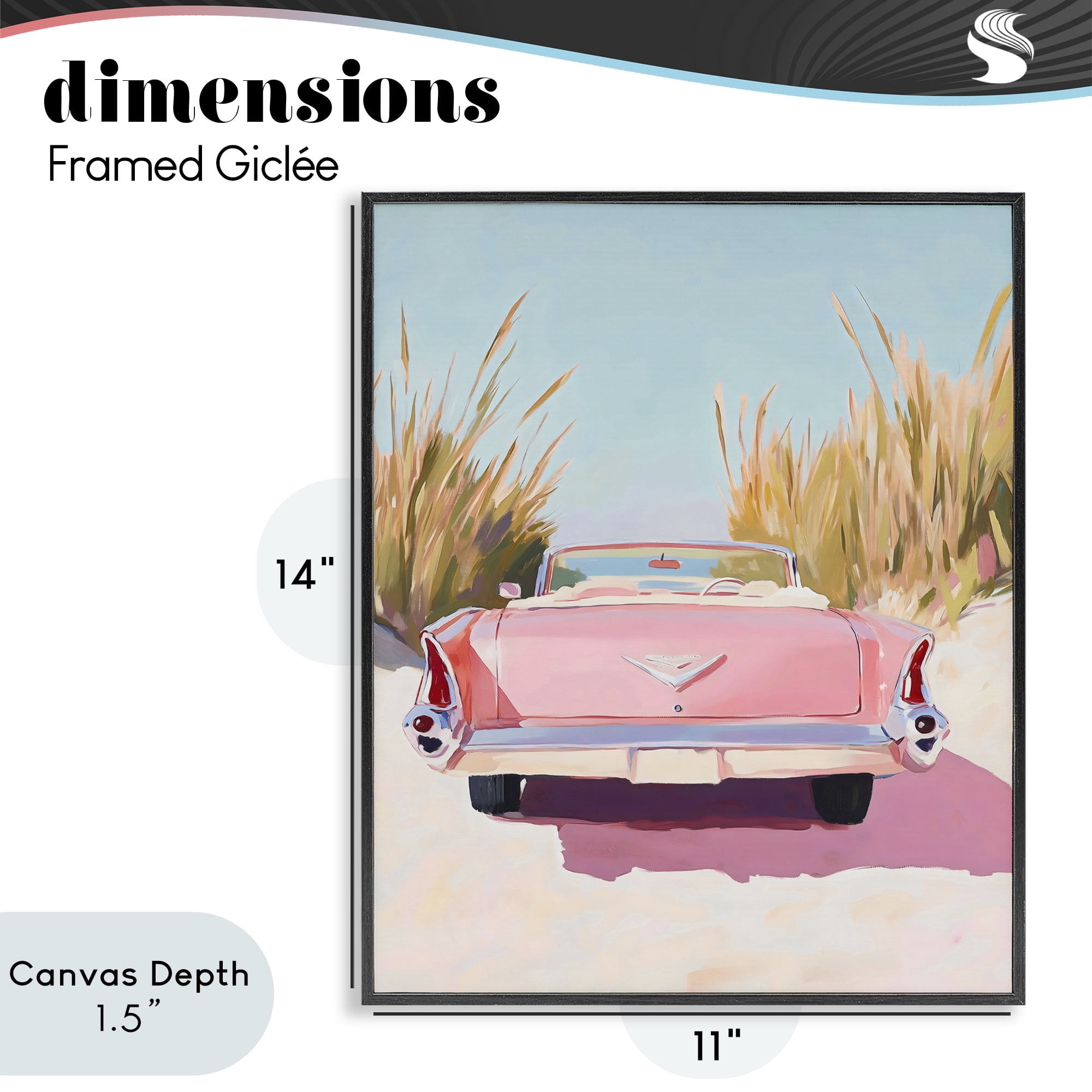 Stupell Industries Pink Cadillac on Beach Black Framed Giclee Art, design by The Prints Vibe