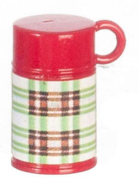 Miniature Dollhouse FAIRY GARDEN Accessories ~ TINY Red & Green Plaid Thermos 
