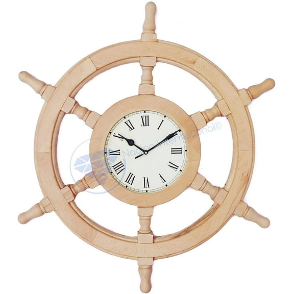 Nagina International 26" Premium Sleek Handsome Steamed Beech Nautical Time's Clock Ship Wheel - Elegant Home Decor