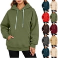 thumbnail image 7 of Hxshgdsn Pullover Hoodies for Women Oversized Fit Long Sleeve Drawstring Hooded Plain Sweatshirt with Pocket, Red S, 7 of 7