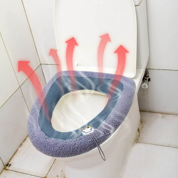 Cojín de funda del asiento del inodoro | Fibra acrílica gruesa | Estera de felpa tejida | Lavable | Ajuste universal | Almohadilla cálida y suave para invierno | Montaje fácil de correa con anillo