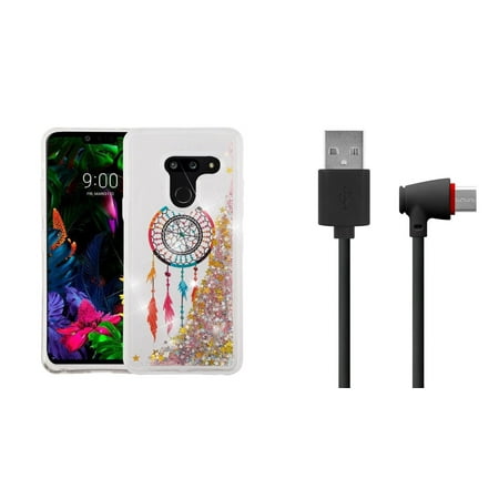 Bemz Liquid Quicksand Glitter Phone Case (Dreamcatcher) Compatible with LG G8 ThinQ (2019) with Right Angle Flexible USB Type-C Charger Cable (4 Feet) and Atom (The Best Phone Out Right Now 2019)
