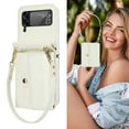 thumbnail image 7 of For Samsung Galaxy Z Flip 4 PU Leather Case, Stylish Crossbody Strap Wristband Card Slots Magnetic Snap RFID Blocking Drop Protective Rugged Case for Samsung Galaxy Z Flip 4, White, 7 of 7