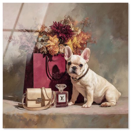 Little Frenchie Glam Acrylic Print Pets Pink Wall Art by Art Remedy, Ready to Hang, 12 x 12