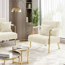 Yaheetech Oversized Velvet Accent Armchair with Gold Metal Frame, Beige
