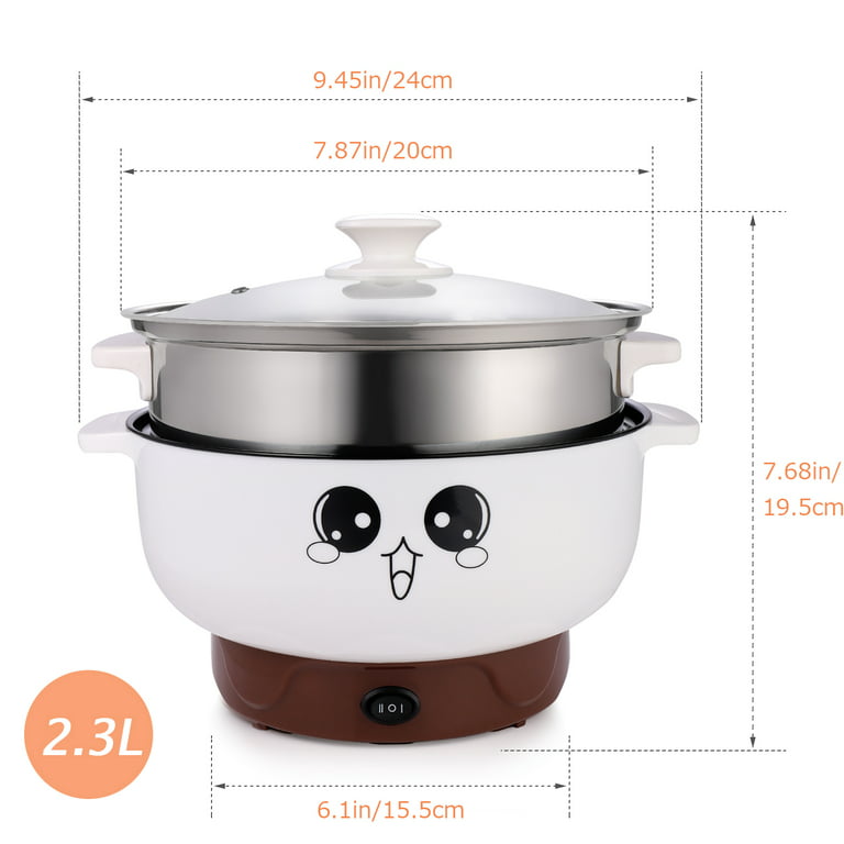 Shanna 4-in-1 Multifunctional Hot Pot Electric Cooker Skillet for Cooking  Rice Soup Hotpot Steam Eggs Frying, 2.3L Stainless Steel With Lid (20cm)