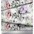 thumbnail image 2 of Soimoi Velvet Fabric Leaves & Anemone Flower Print Fabric by Yard 58 Inch Wide, 2 of 3