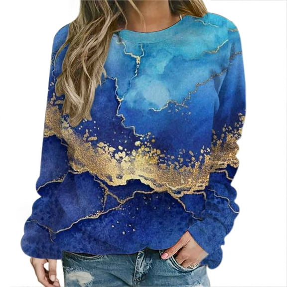ShomPort Fall Fashion Casual Sweatshirts Long Sleeve Crew Neck Gradient Color Blouse Tunic Tops