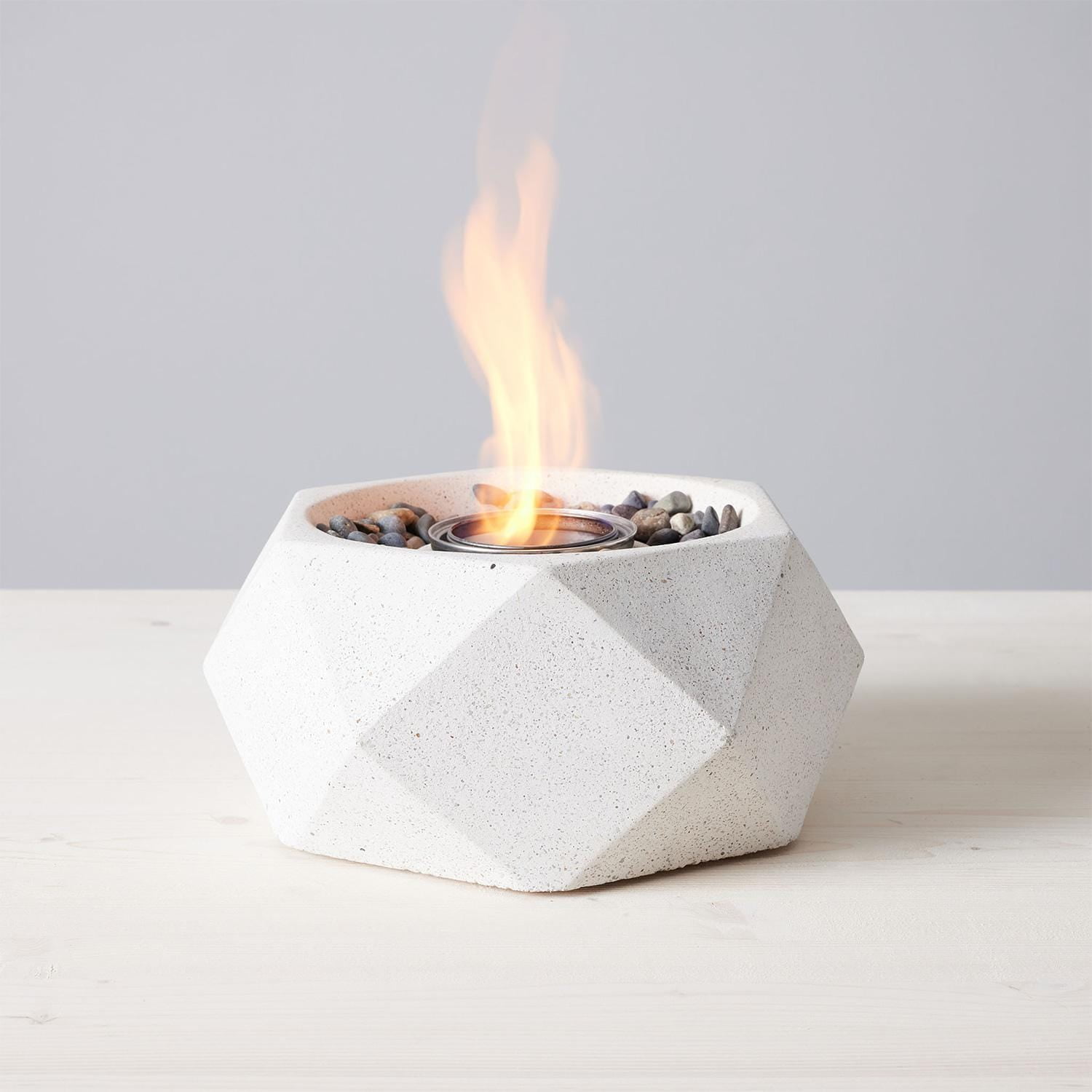TerraFlame Geo Table Top Fire Bowl Gel Fuel Stone Cast White