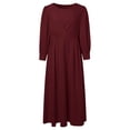thumbnail image 4 of WILLBEST Chick Fil Ranch Dressing Women's Solid Color Puff Sleeve Casual Pleated Temperament Dress, 4 of 8