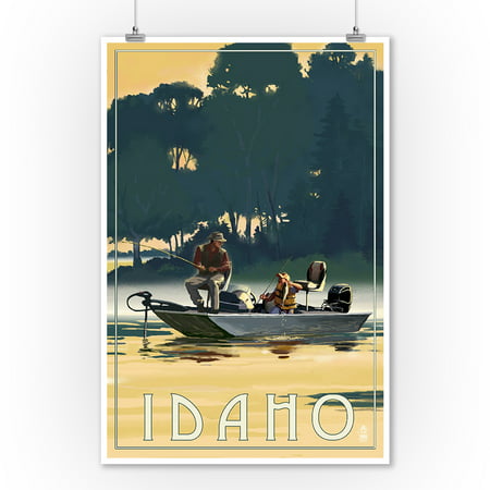 Idaho - Fishermen in Boat - Lantern Press Artwork (9x12 Art Print, Wall Decor Travel