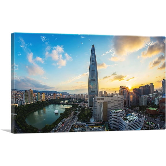 ARTCANVAS Seoul South Korea Lotte World Tower Skyline Canvas Art Print - Size: 60" x 40" (0.75" Deep) (3-Piece)